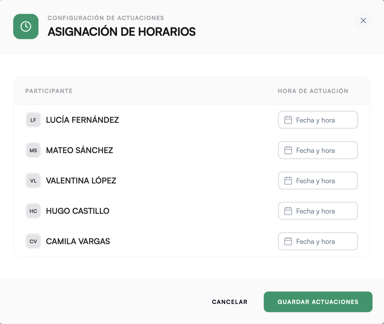 Ensayos y actuaciones