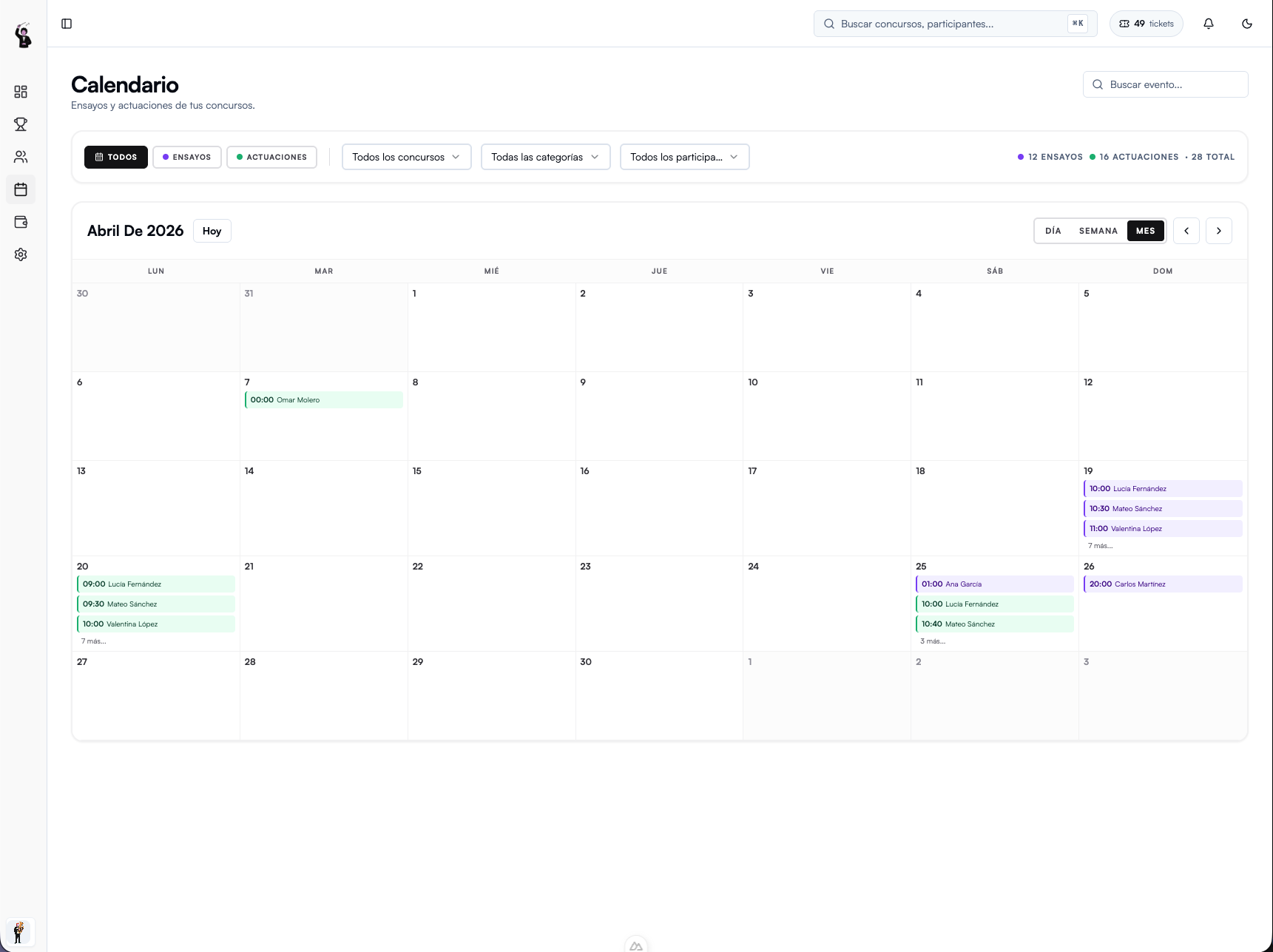 Ordena el calendario
